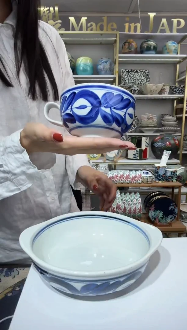 陶瓷手绘蓝海草早餐杯矮款一只