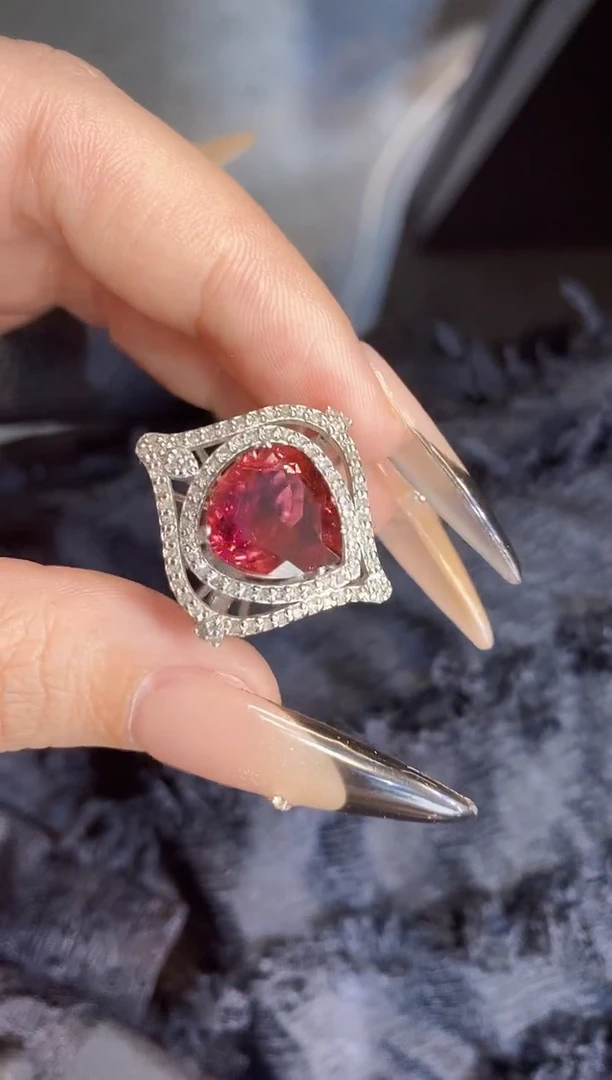 银S925镶嵌戒指定制碧玺楚楚珠宝中古甄选不退换