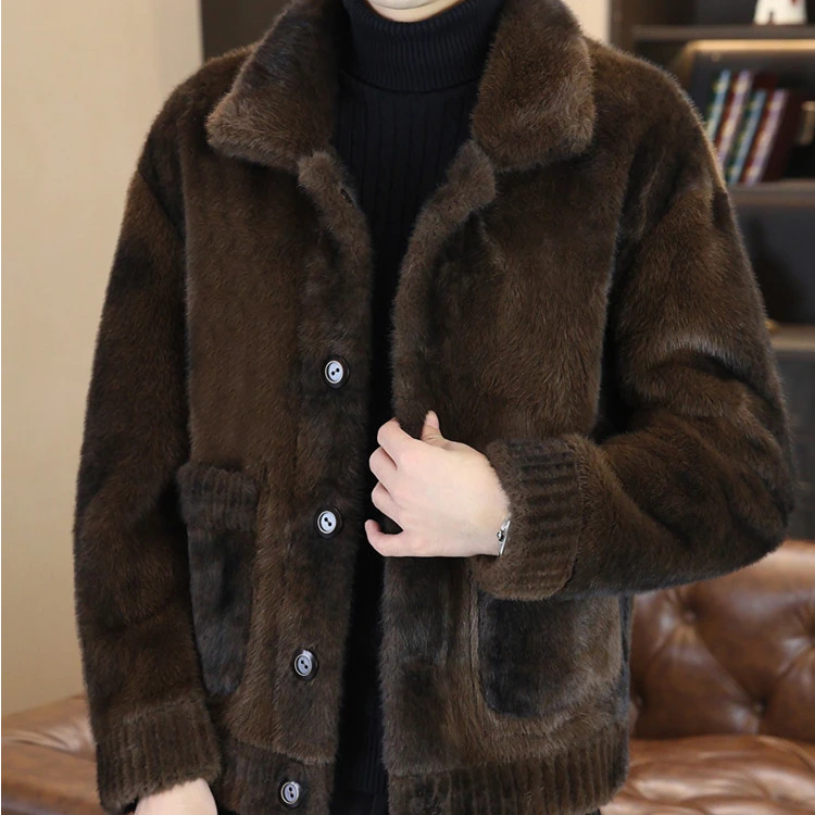 玛加西曼特冬季夹克男士外套新款皮毛一体双面穿加绒厚大码卫衣貂