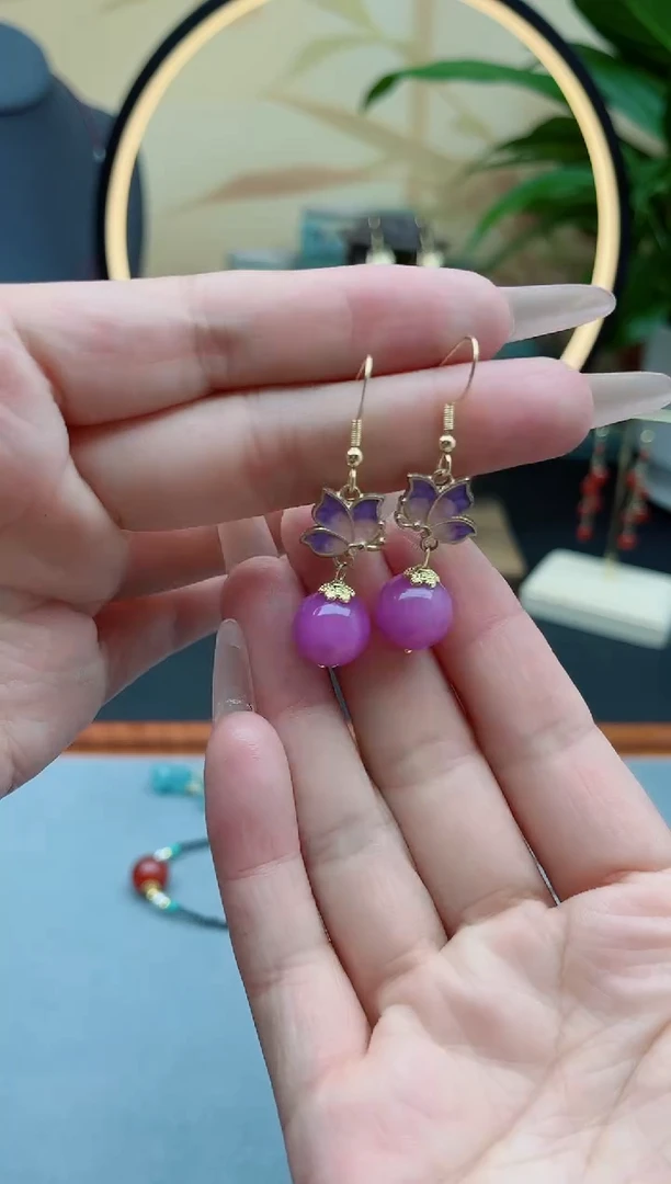 玛瑙/玉髓耳饰银S925镀金镶嵌6281