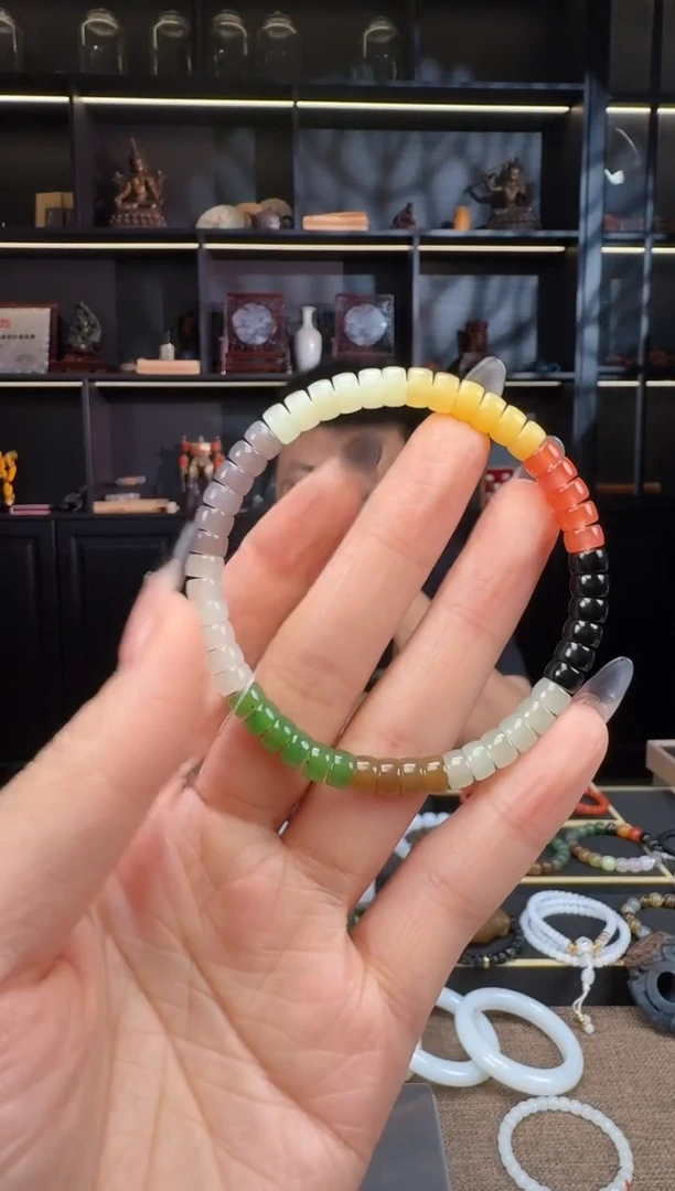 和田玉未镶嵌颈饰6mm多宝药片手串