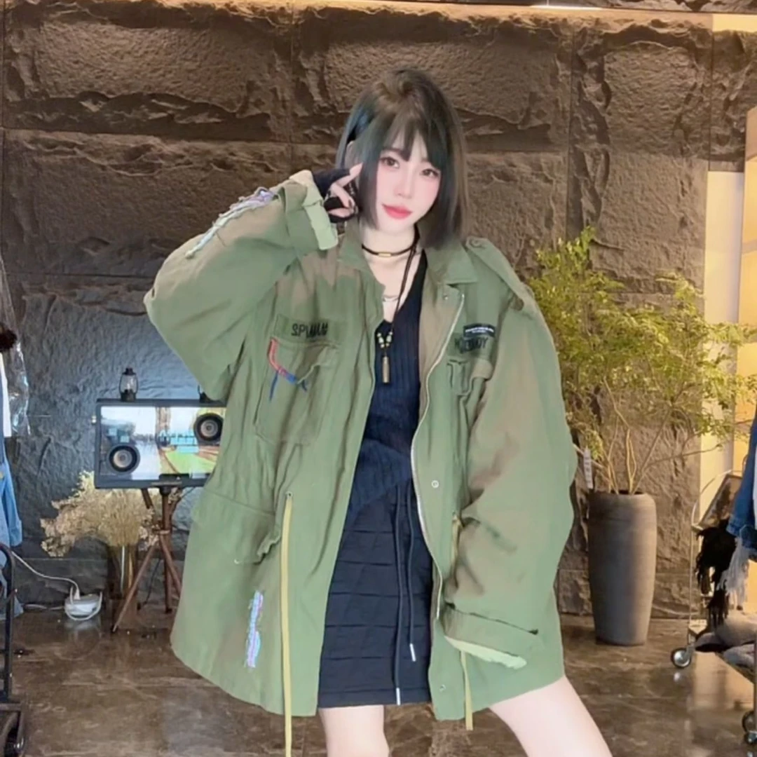【木棉】欧洲站新款欧货韩版潮版工装收腰立领外套女酷帅棉外套A679