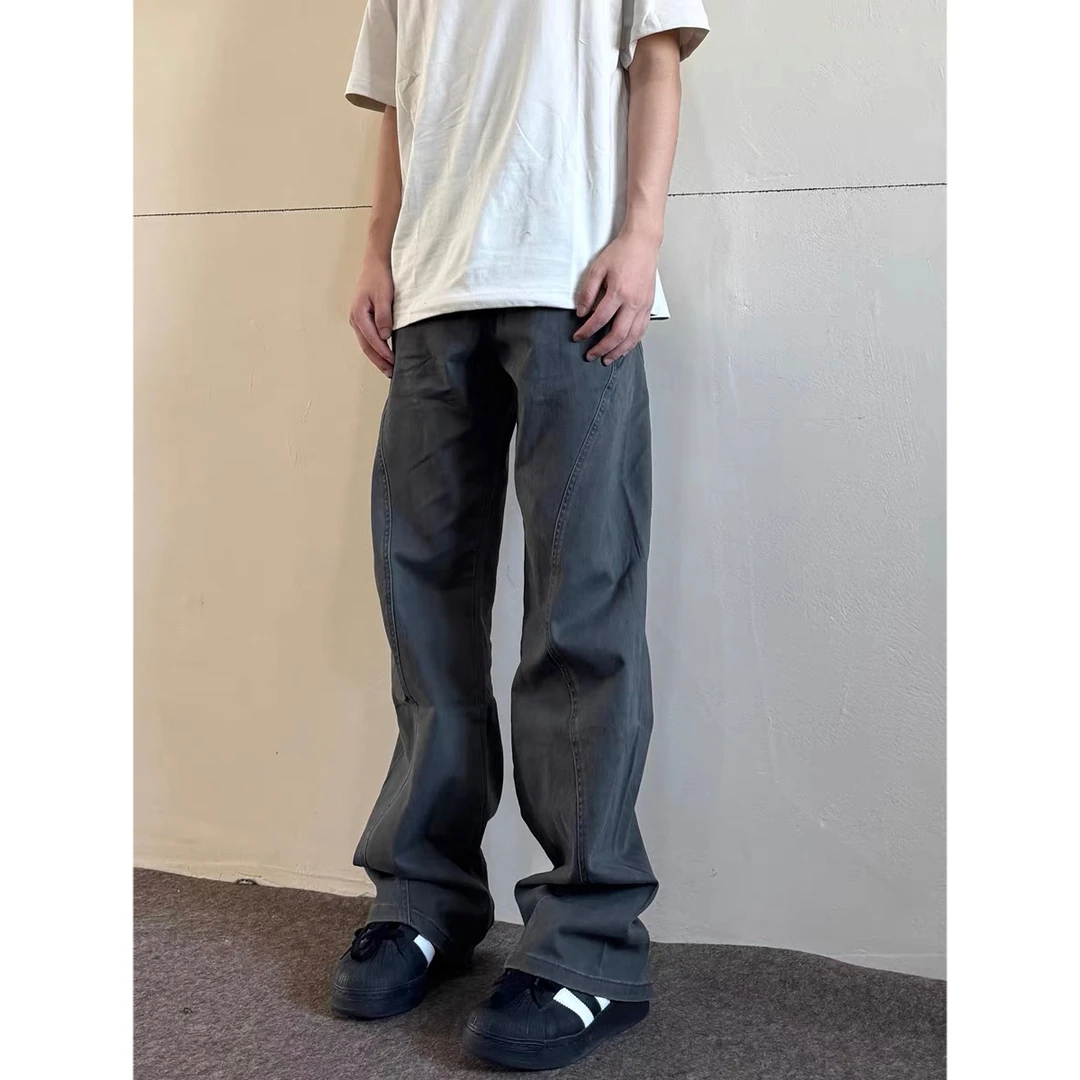 美式复古【莱卡弹力】宽松直筒裤男显瘦显高休闲百搭高街做旧牛仔裤