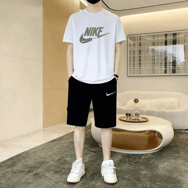 夏季奥莱纯棉运动套装男短袖休闲透气t恤五分裤运动风宽松两件套