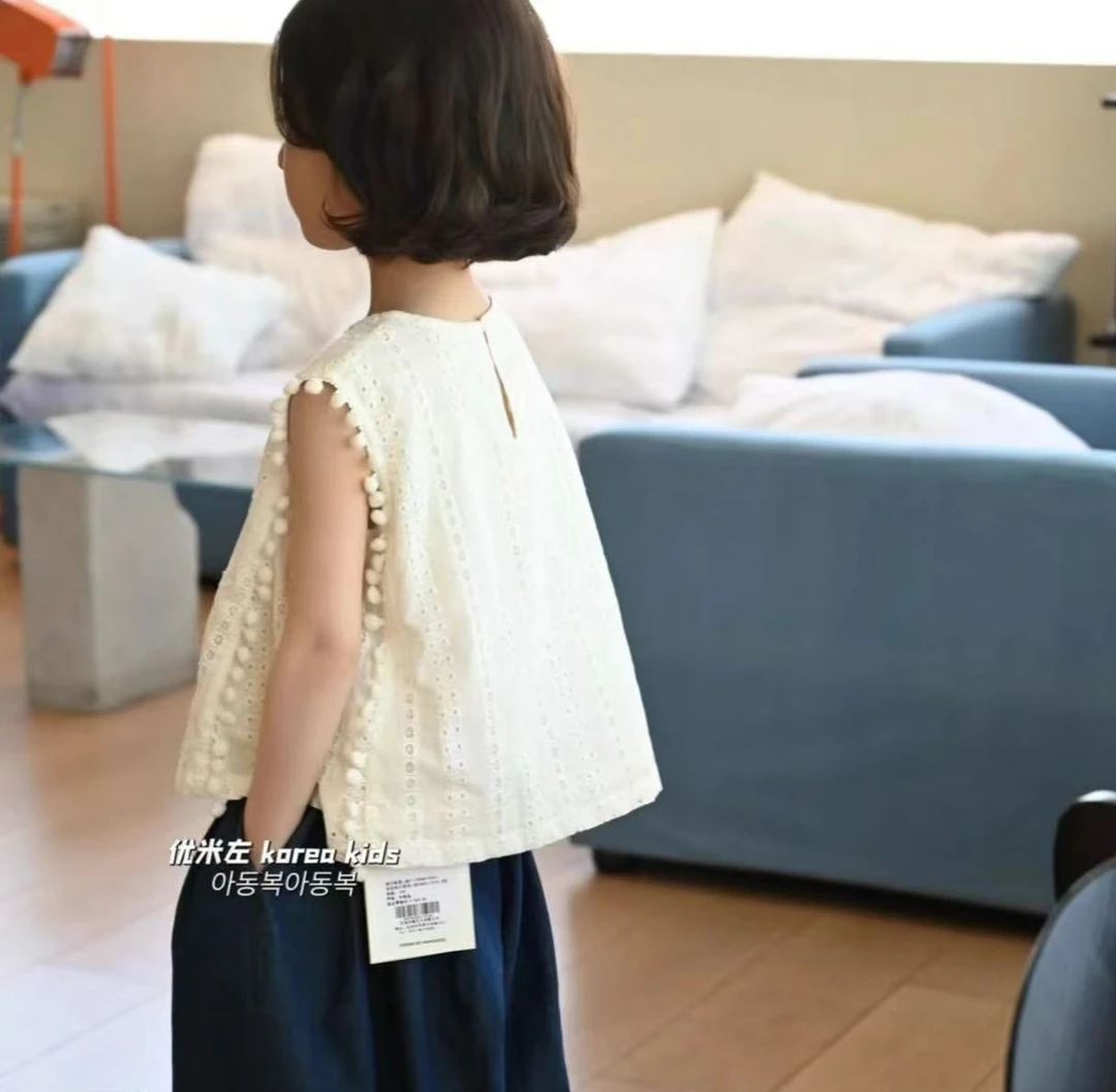 女童夏装上衣2025新款洋气女孩娃娃衫中大童无袖背心时髦装潮