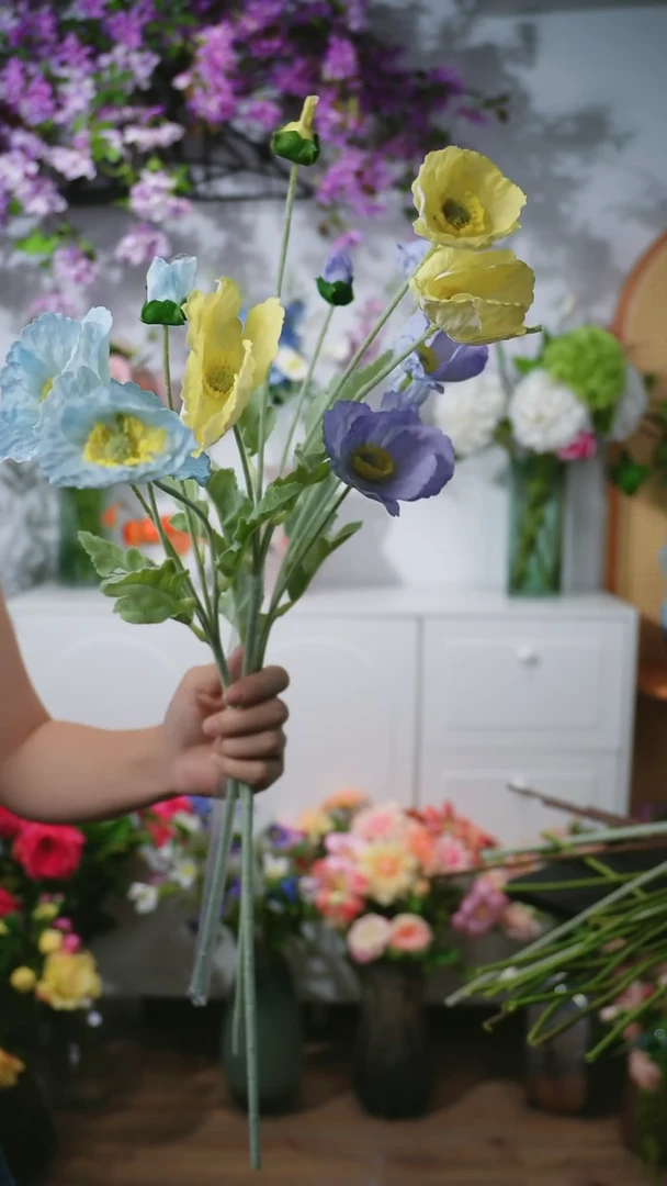 蓝黄紫手感保湿虞美人各1枝