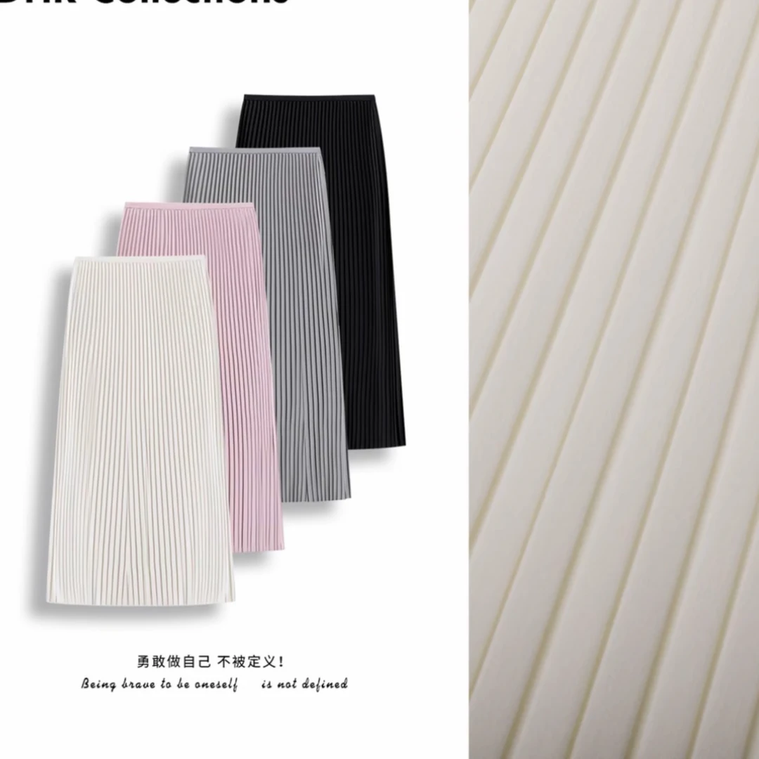 2025年夏季新款高腰垂感A字百褶中长款气质宽松遮胯显瘦半身裙