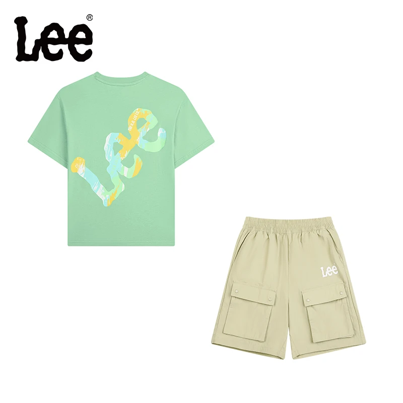Lee儿童夏季中大童短袖短裤套装弹力透气休闲男女童户外套装
