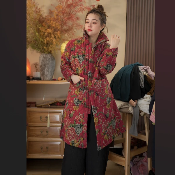 2025款亚麻棉衣立领女厚款不起球棉衣棉服女装外套冬季