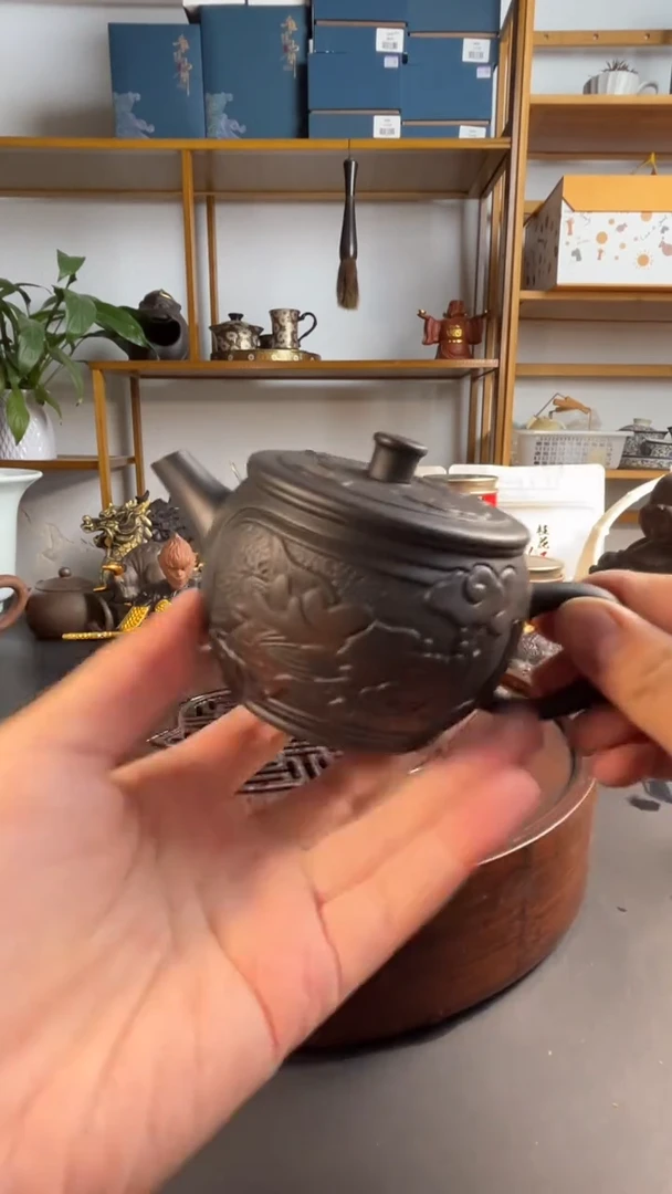 羊脂玉建水紫陶汉瓦壶凤鸣150ml