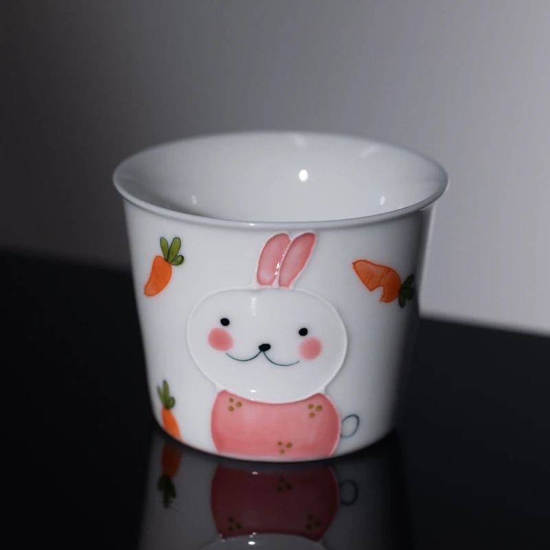 【墨舍好物】红萝卜兔子冰桶杯 手绘陶瓷家用主人杯茶杯（th666）