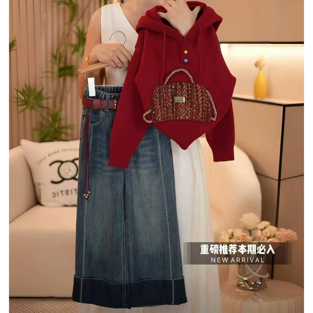 女童2025秋季新款毛衣针织衫休闲牛仔裤套装