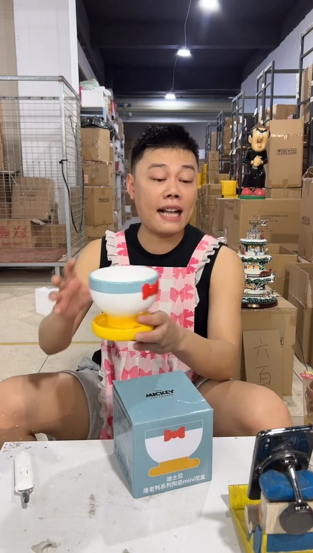 瓷片原盒唐老鸭花盆