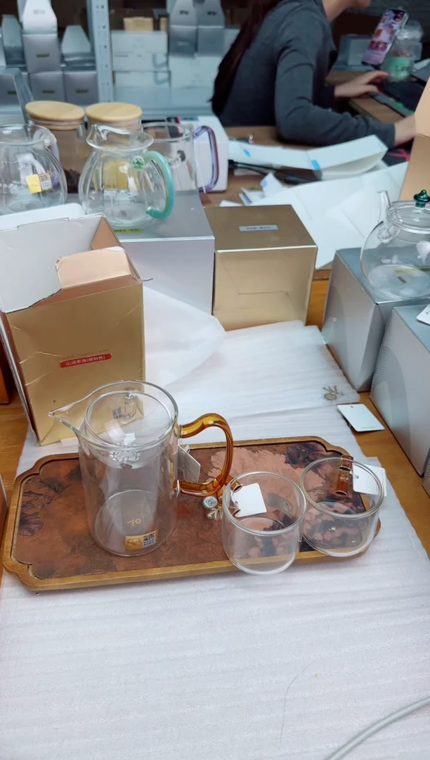 手工艺品玻璃禾器沁润茶海琥珀色+清禾杯琥珀色