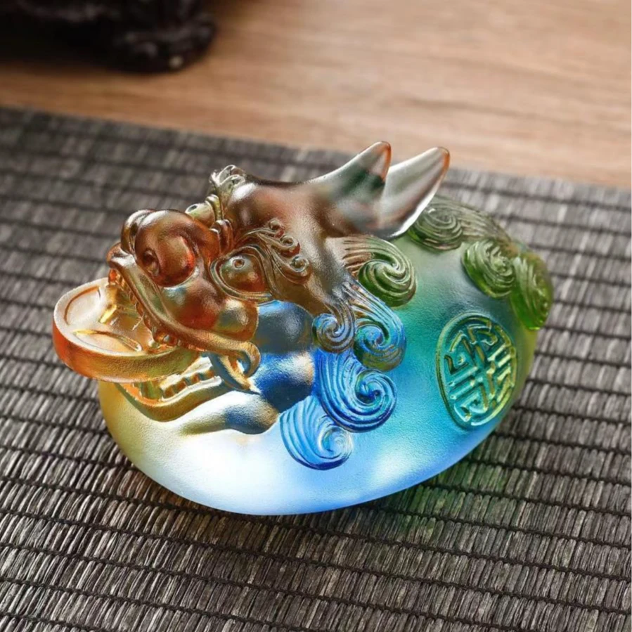 【奇居】古法彩色琉璃吞金兽摆件 客厅玄关装饰品