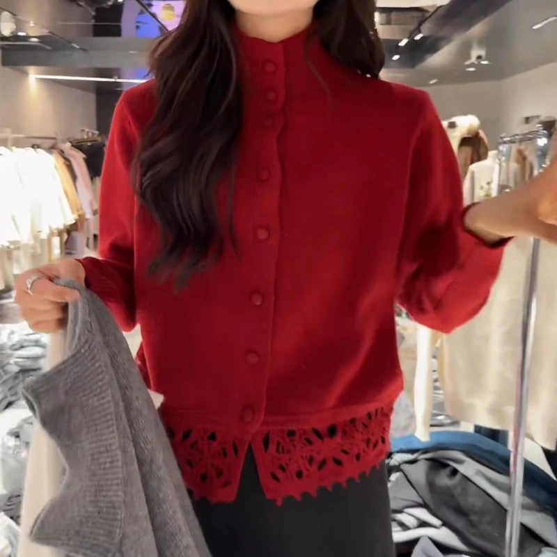 【轻奢镂空】冬季新款镂空针织开衫百搭显瘦上衣LK2508905
