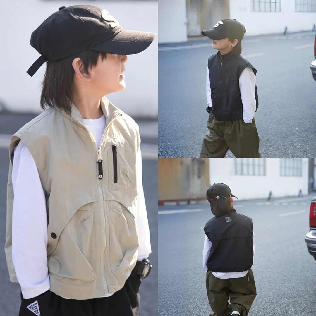 儿童丁达尔风无袖马甲2025春季户外中大童防风防水外搭韩版上衣潮