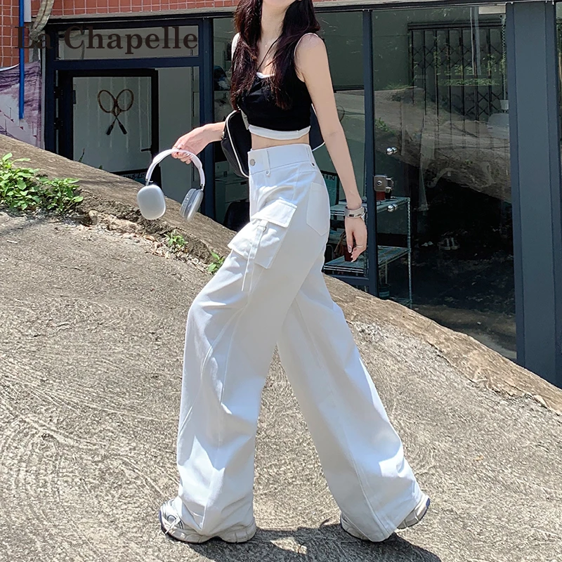 拉夏贝尔美式白色工装裤女2025秋季新款老钱风松弛感女装贵气