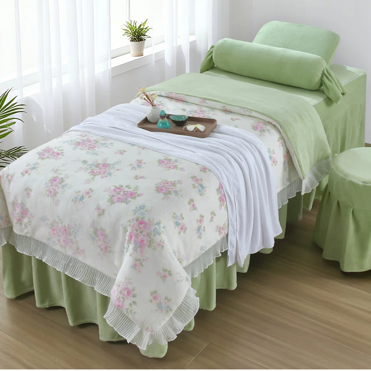 秋冬新款加厚牛奶绒 美容床罩四件套养生馆洗头床推拿床罩可定制