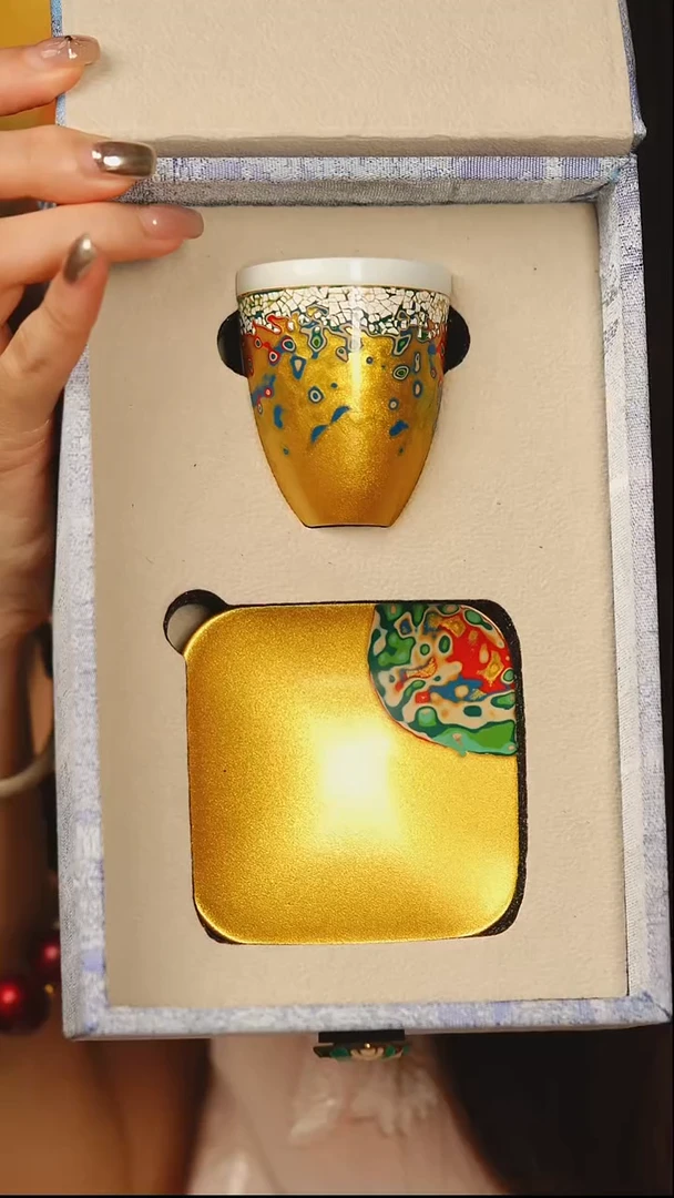 @ 蛋壳镶嵌推金 未央杯+杯垫@ 非遗大漆