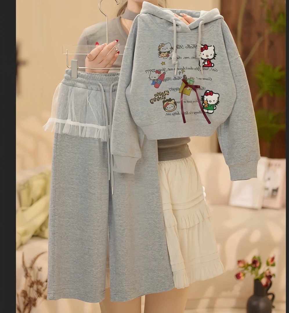 2025春季女童新款卡通休闲风外套字母纯色上衣休闲卫裤套装8004