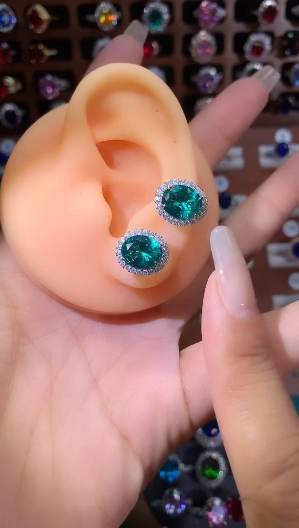 银S925镶嵌耳饰碧玺猫眼810白