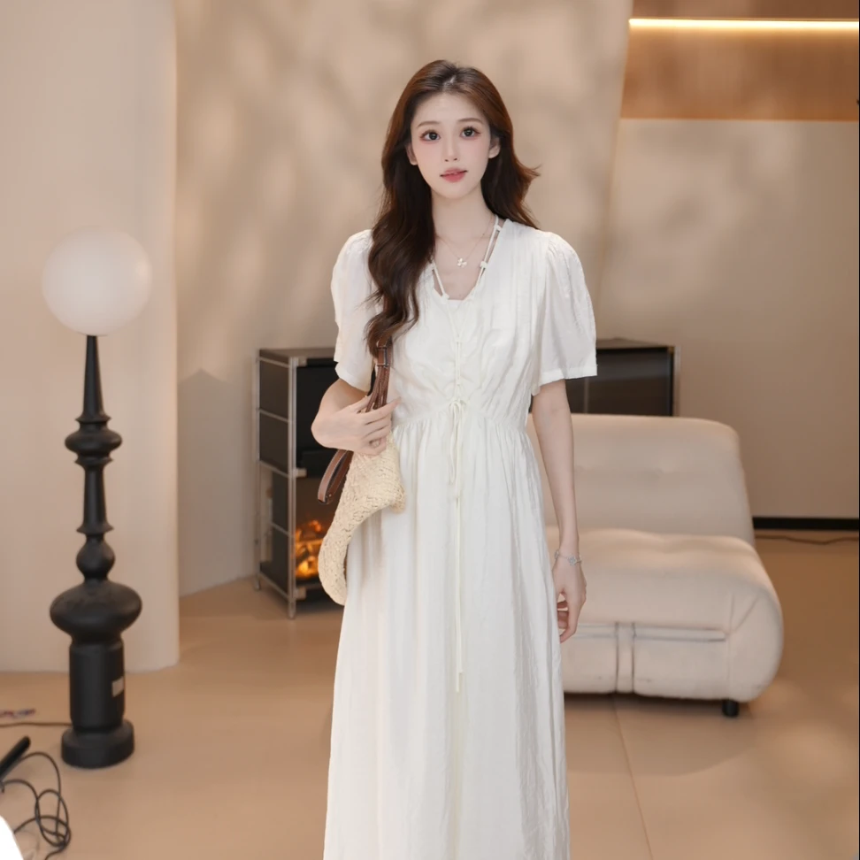 Basic House/百家好CSM短袖简约通勤韩版连衣裙女装中长款日奢风