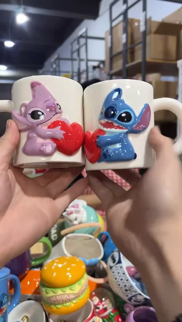 【闪购商品】杯原盒史迪仔安琪浮雕爱心对杯