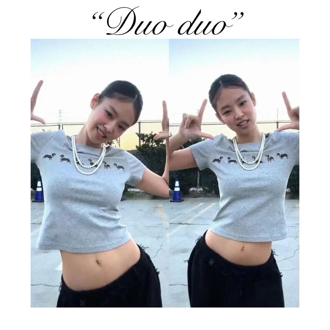 辣辣珍妮 - 韩国单春夏款百搭腊肠狗套头短袖美式辣妹风