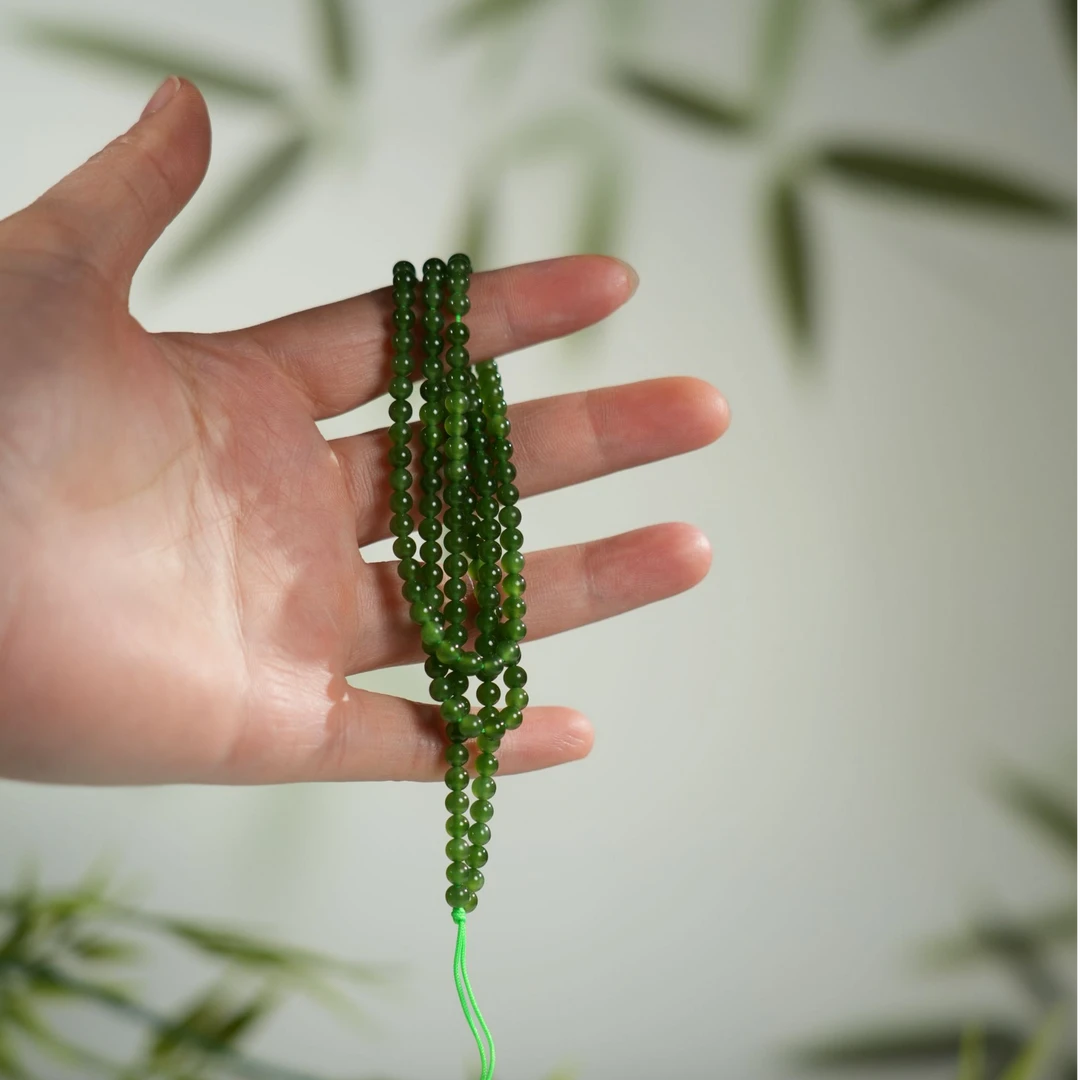 和田玉碧玉圆珠项链147颗4咪