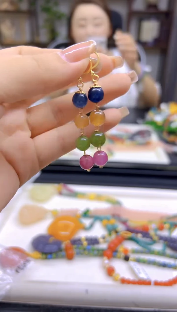 碧玺耳饰14K金镶嵌DIY款E58