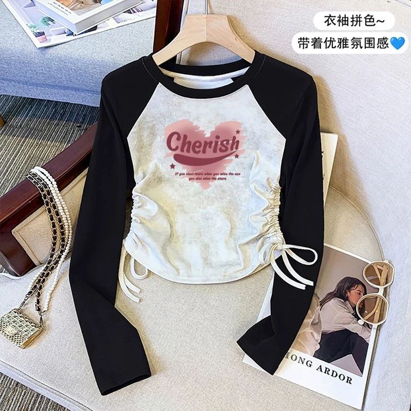 【纯棉】女童春秋洋气时尚长袖T恤中大童春季儿童抽绳打底上衣潮t