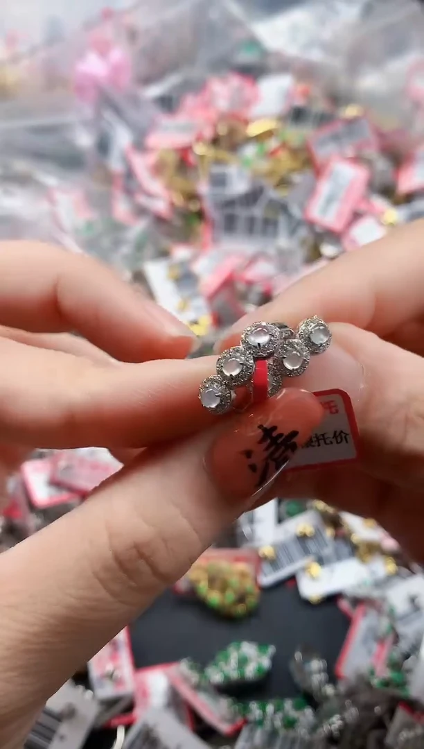 银S925镶嵌戒指翡翠天然A货缅甸翡翠