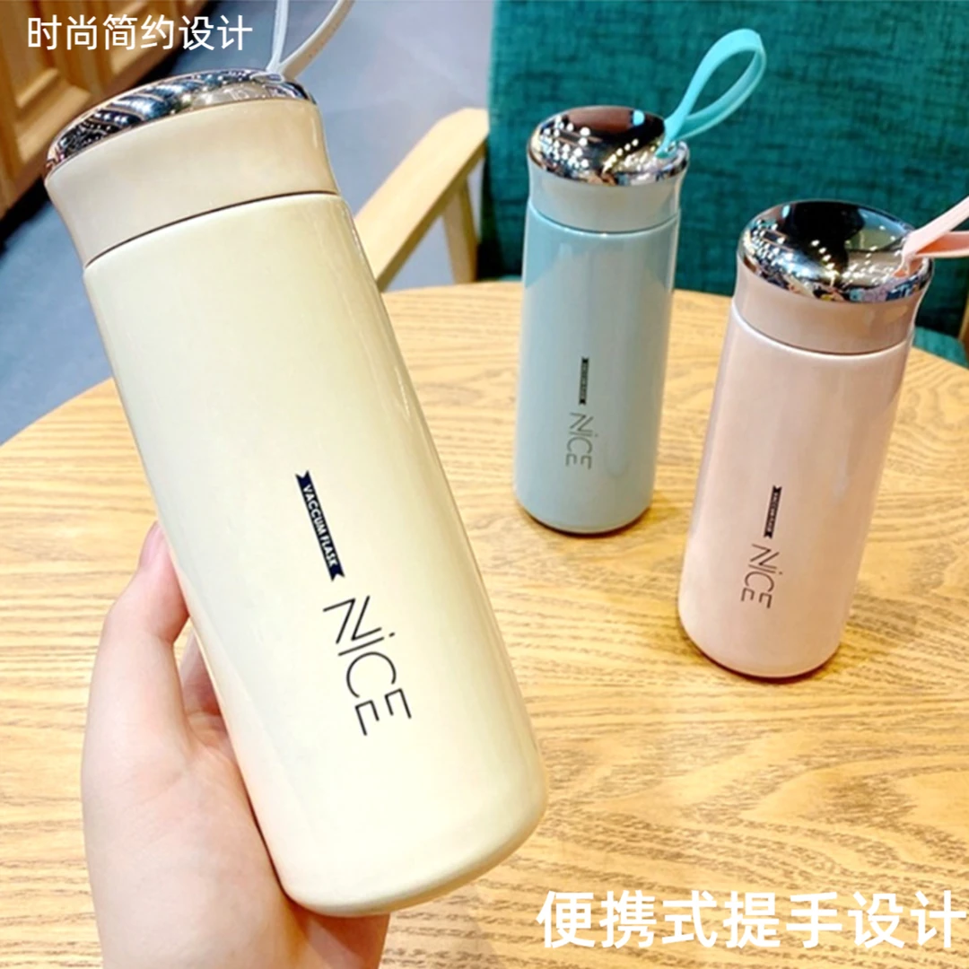 奈斯杯塑玻水杯防烫耐用小巧保温杯网红杯双层简约玻璃杯提绳杯