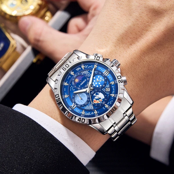 时尚手表男款商务学生夜光防水石英高级感男士多功能星辰大海手表