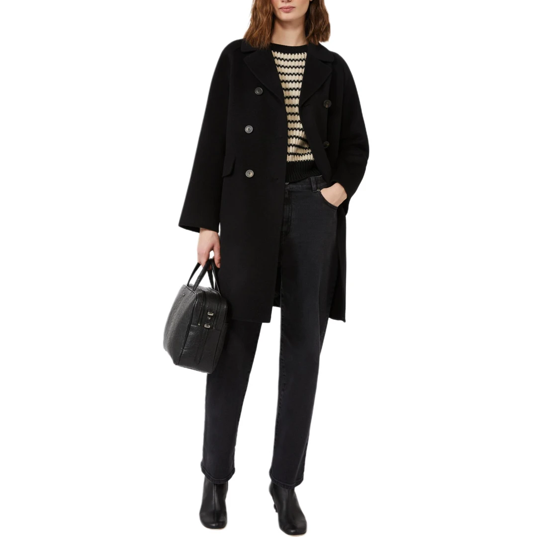 未使用 MaxMara 娜娜专属   中长款双排扣拼接棉服大衣  黑色