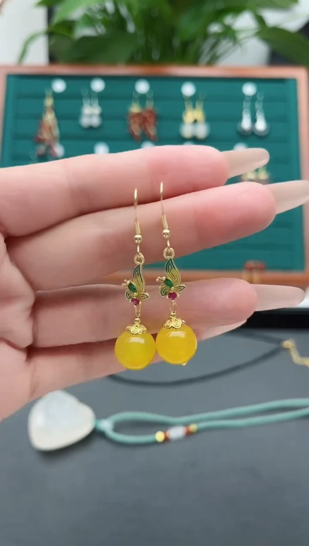 【闪购商品】玛瑙/玉髓耳饰银S925镀金镶嵌9