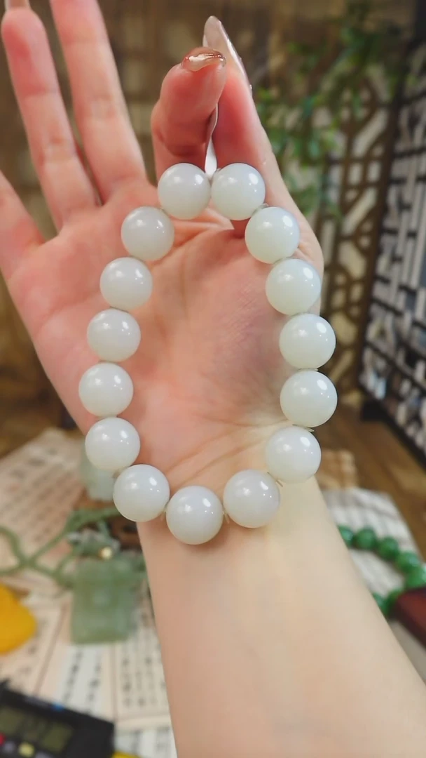 【闪购商品】和田玉手串未镶嵌俄料白玉手串卡13+