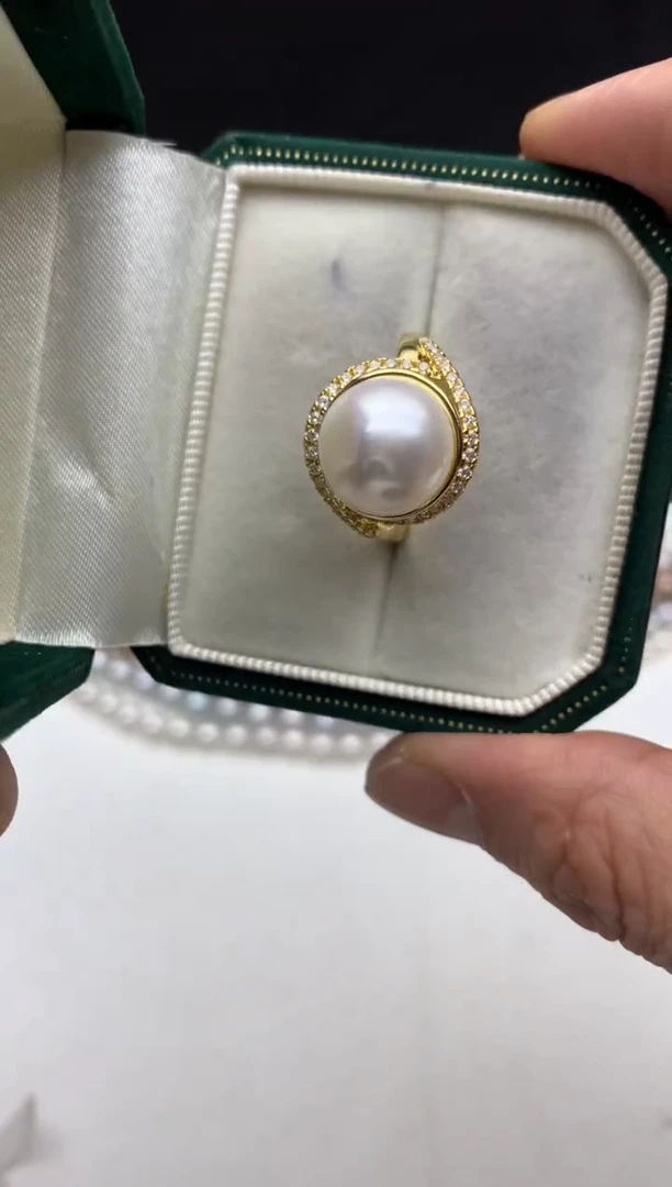 未镶嵌ff淡水珍珠白珠戒指11~12mm