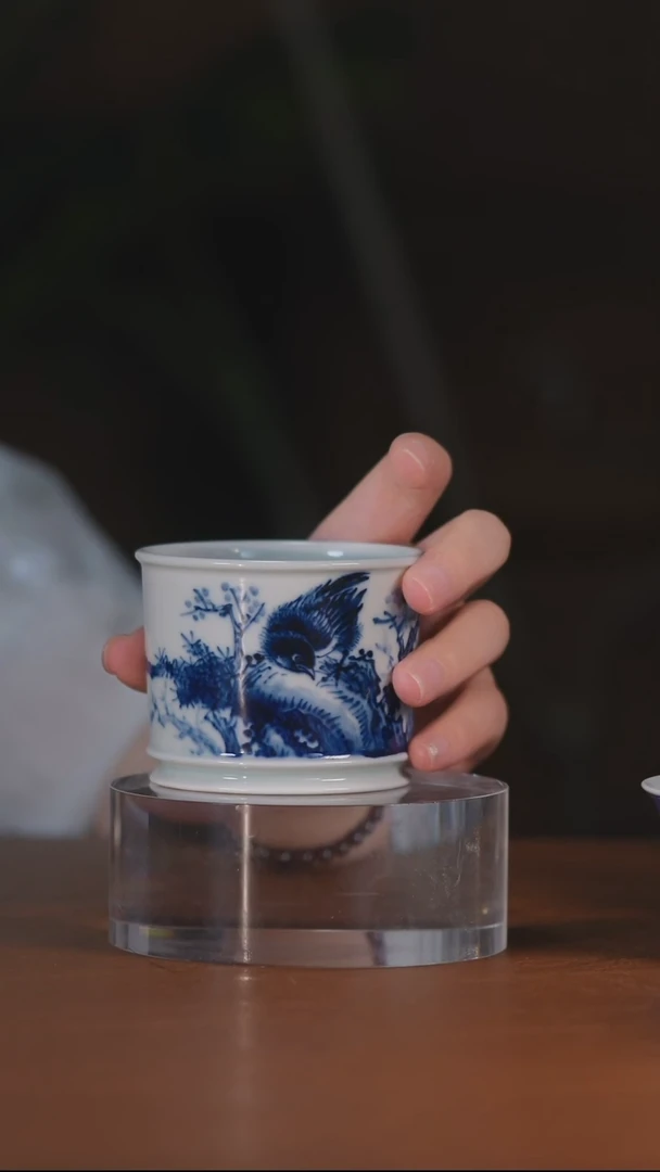 元青花单翠容天杯