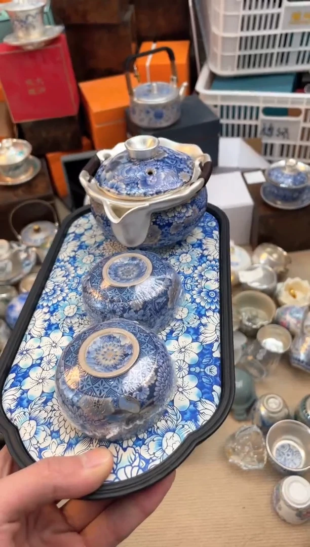 【闪购商品】瓷片@@@@@@@@@万花手抓一壶两杯带茶盘