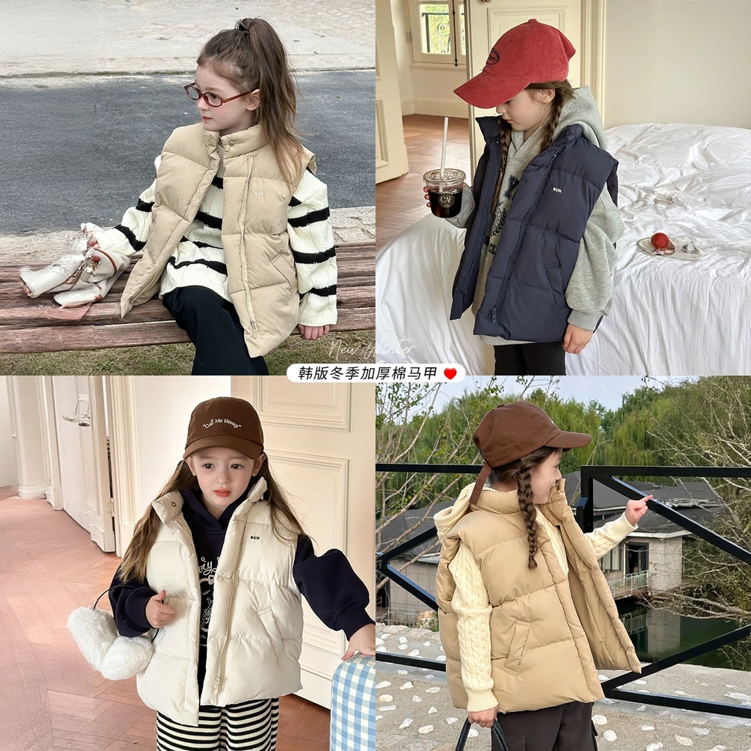儿童冬季马甲外套韩版加厚保暖棉服马甲2025新款男女童校服神器