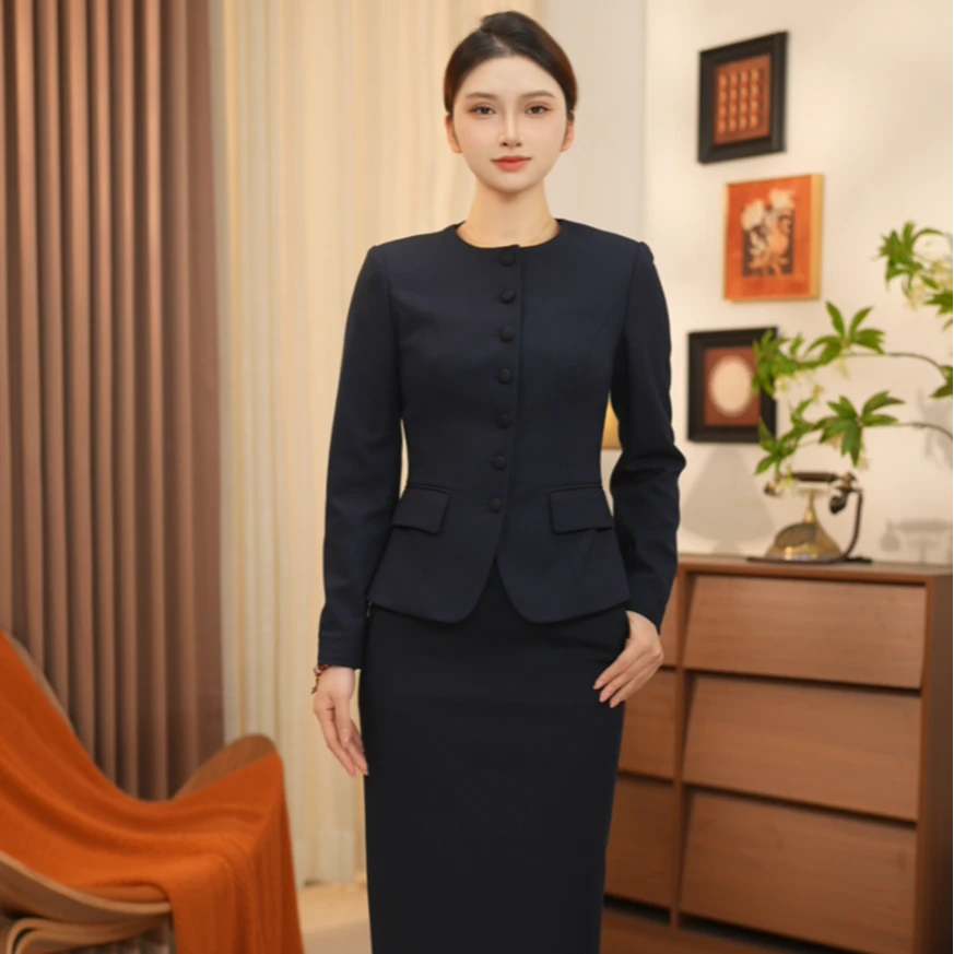 2025秋款高级感西装套装女深藏青色短袖职业面试职业套装外套