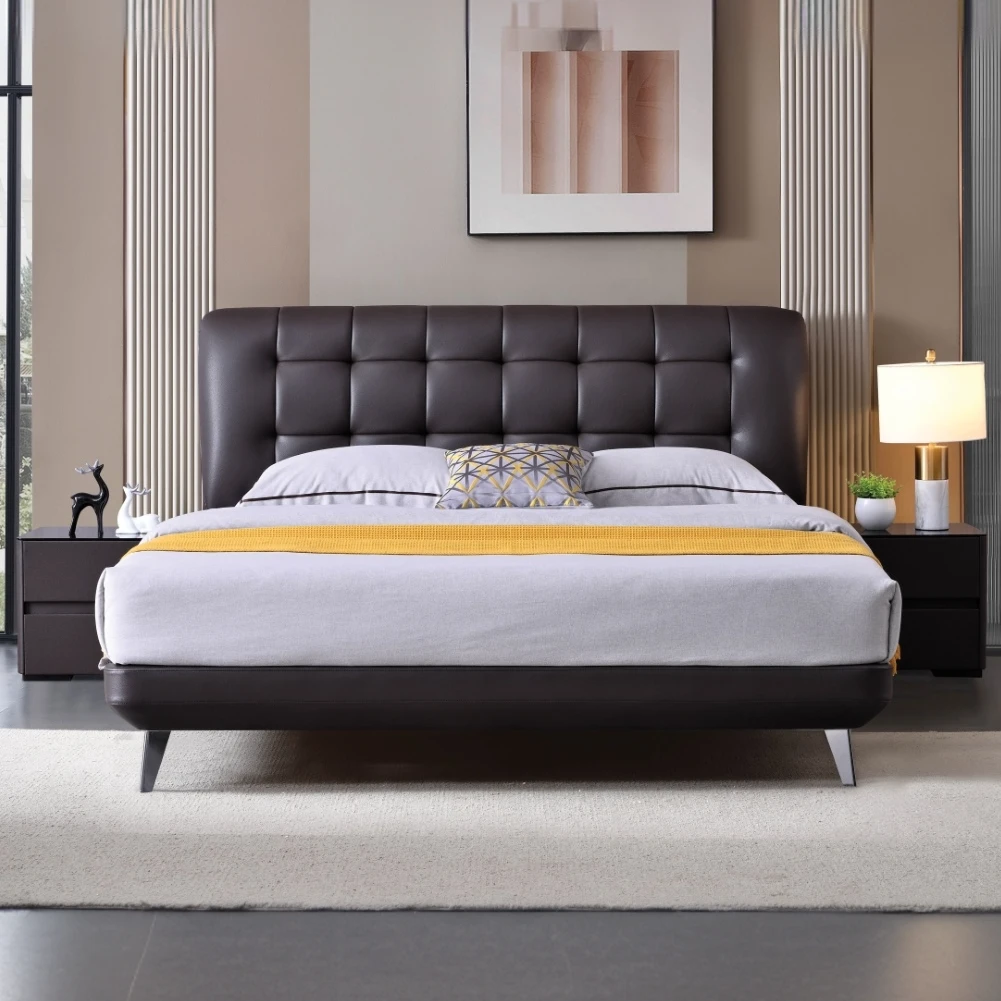 轻奢1.8米真皮床现代简约主卧网红双人床高端大气储物床YNA08