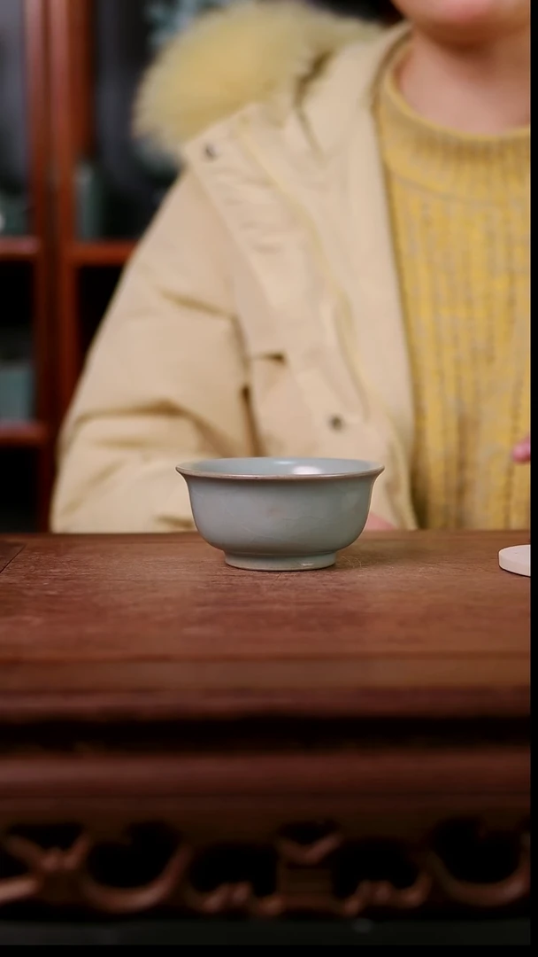 杯子陶青霁汝窑仿古釉   压手杯微瑕