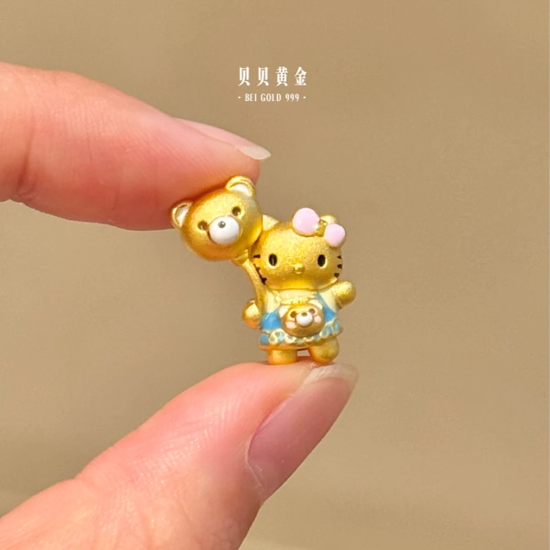 贝贝黄金 足金999 小熊气球kt 珐琅彩 转运珠 103