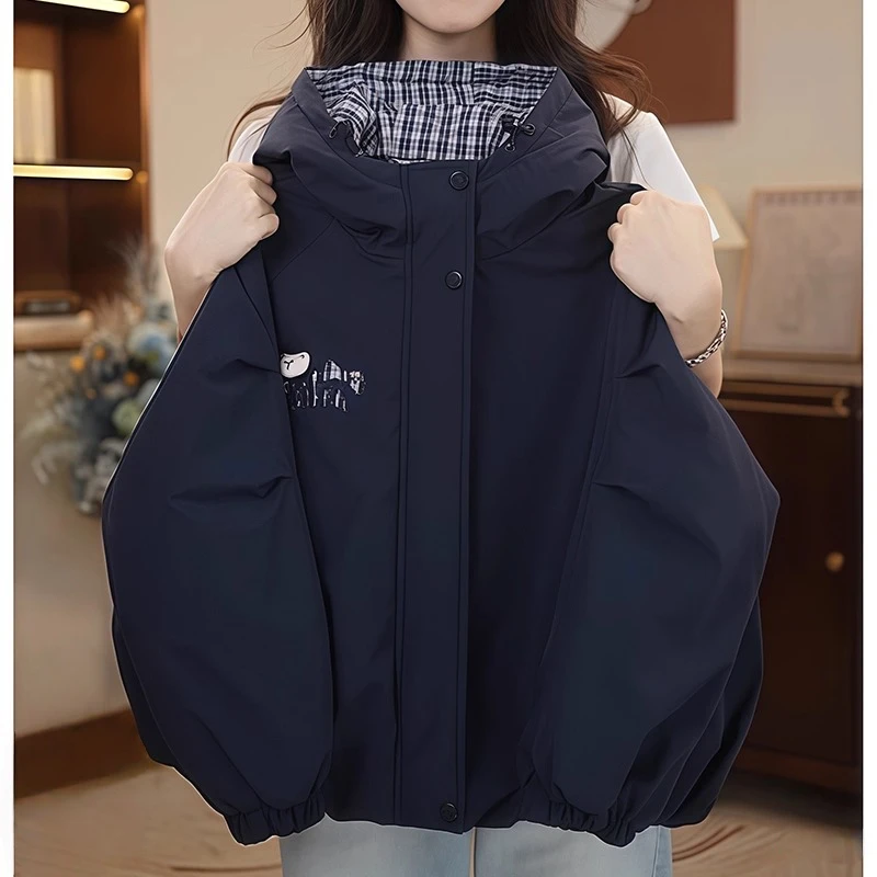 女童加棉外套2025新款秋冬加厚夹棉冲锋衣时髦二棉格子刺绣夹克衫