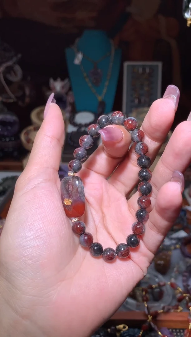 18K金镶嵌颈饰水晶极光八卦眼红极光DIY手串