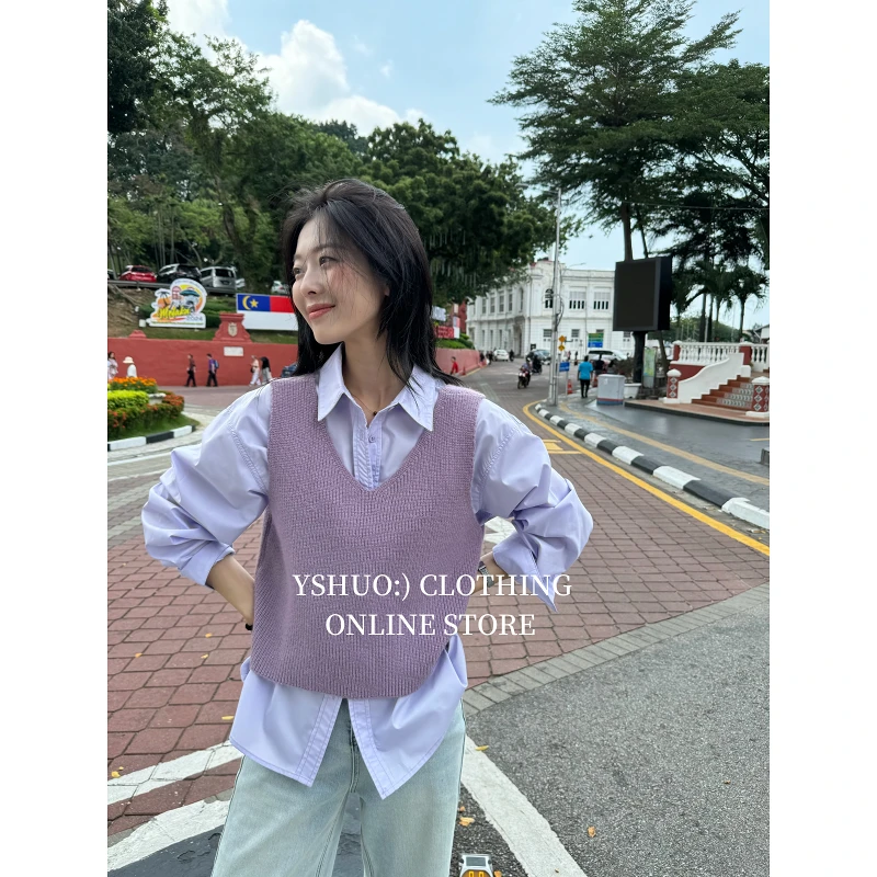 YSHUO【奶系马甲】春新款叠穿时尚单品软糯V领无袖马甲 24057