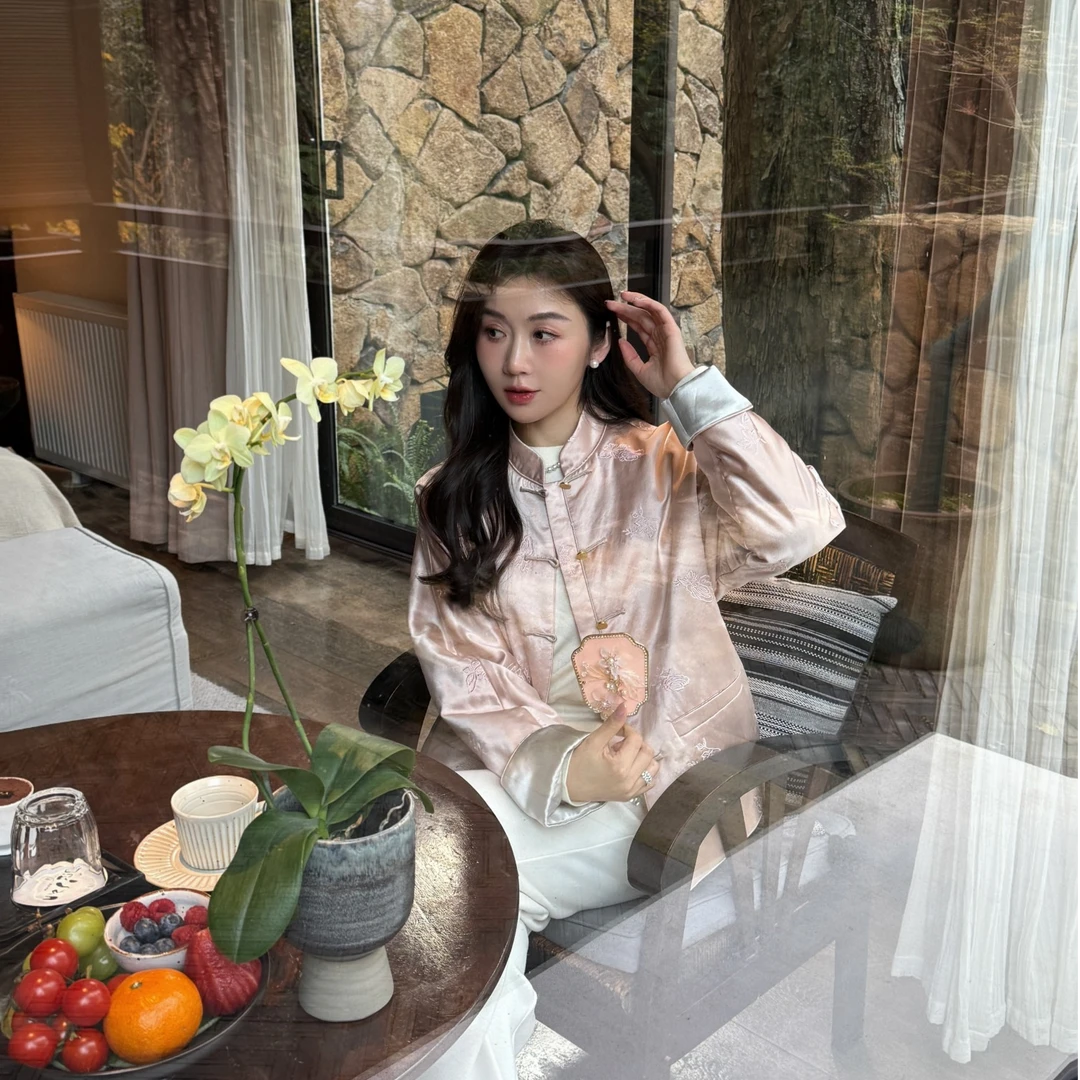 希娜 桃花扇 新中式粉色外套